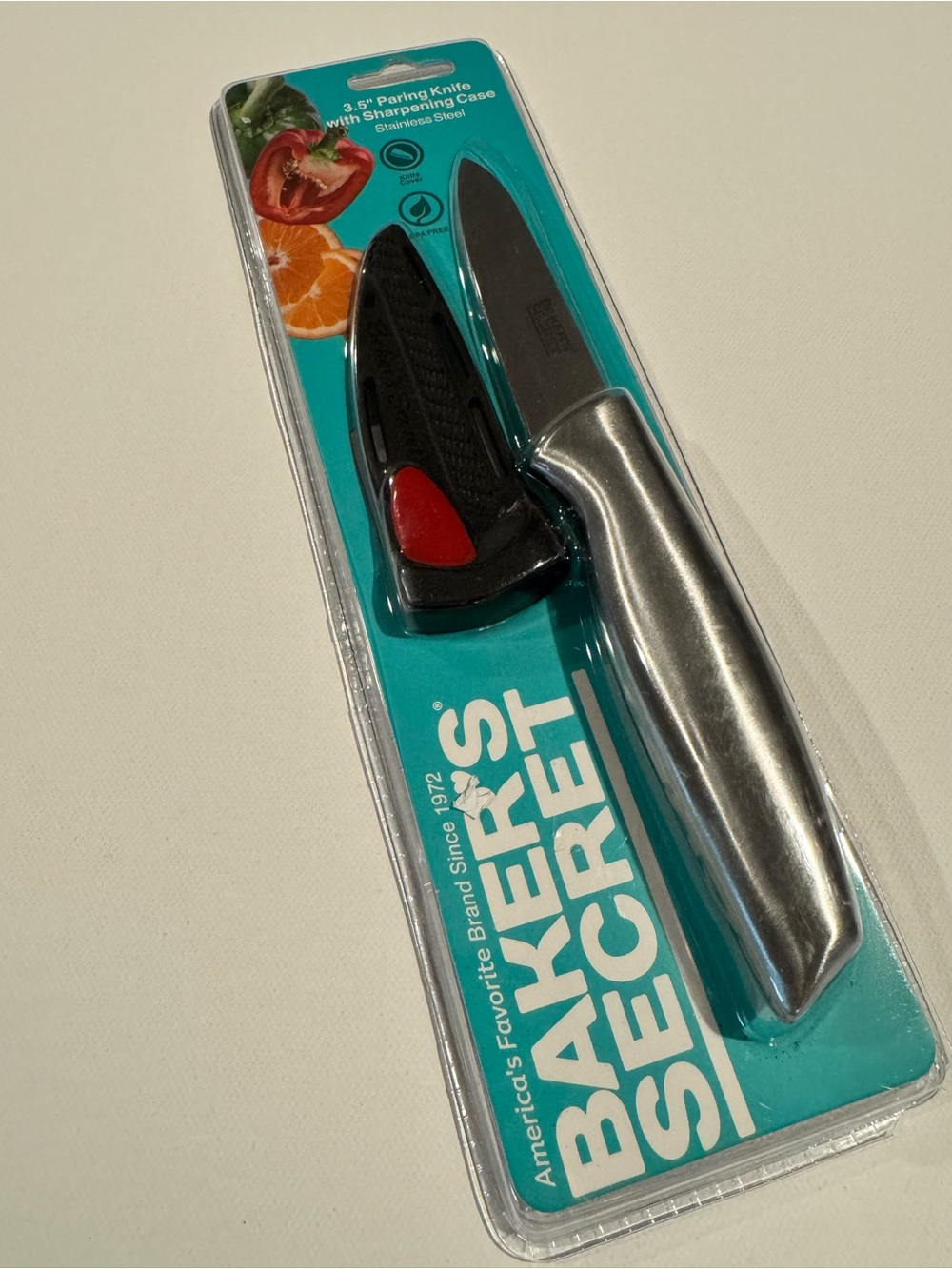 Baker's Secret 3.5” Stainless Steel Paring Knife w/Sharpening Case - NEW in Pkg